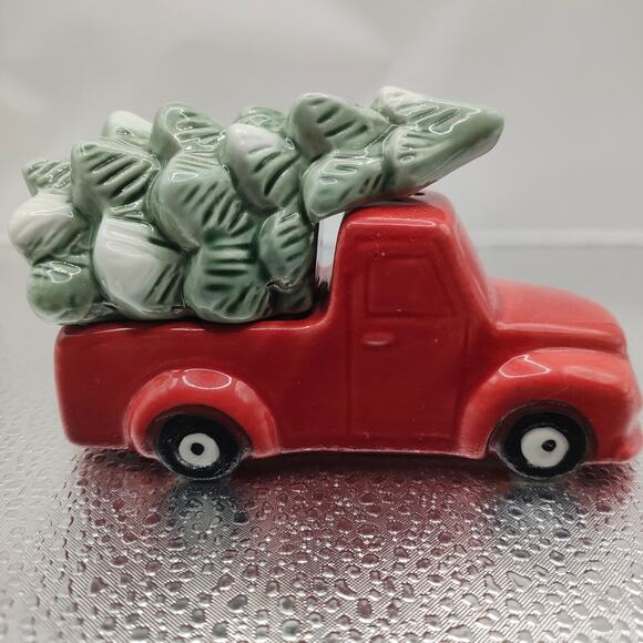 Red Truck Christmas Tree Salt & Pepper Shakers Holiday Kitchen Decor - Picture 3 of 9